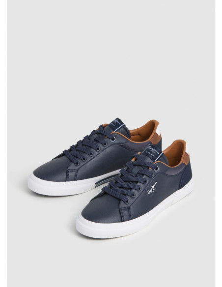 Zapatilla clásica hombre efecto piel con cordón - PEPE JEANS PMS30839 - marino