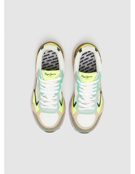 Zapatilla combinada mujer cordón nylon - PEPE JEANS PLS60032 - blanco fluor