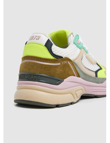 Zapatilla combinada mujer cordón nylon - PEPE JEANS PLS60032 - blanco fluor