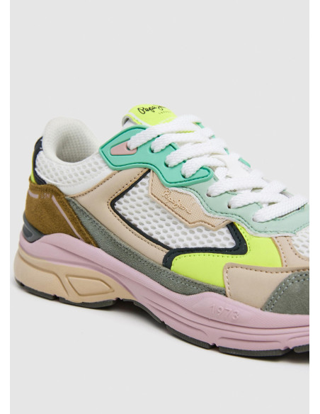 Zapatilla combinada mujer cordón nylon - PEPE JEANS PLS60032 - blanco fluor