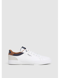 Zapatilla clásica hombre efecto piel con cordón - PEPE JEANS PMS30839 - blanco