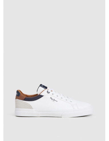 Zapatilla clásica hombre efecto piel con cordón - PEPE JEANS PMS30839 - blanco