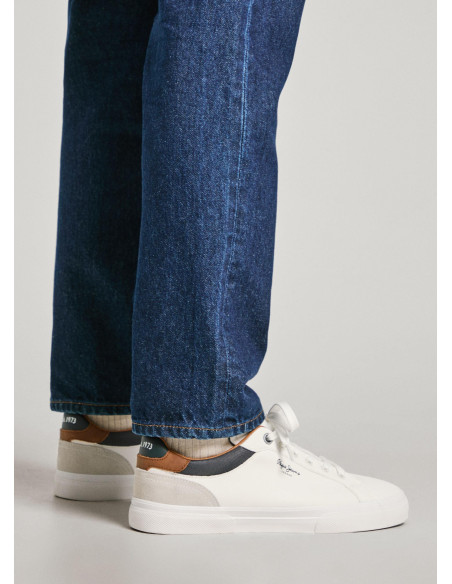 Zapatilla clásica hombre efecto piel con cordón - PEPE JEANS PMS30839 - blanco