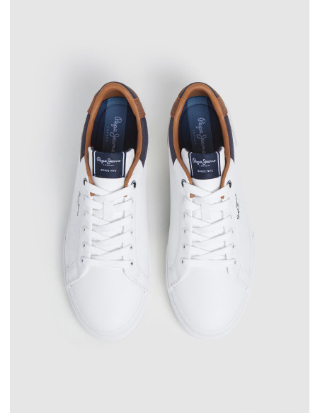 Zapatilla clásica hombre efecto piel con cordón - PEPE JEANS PMS30839 - blanco