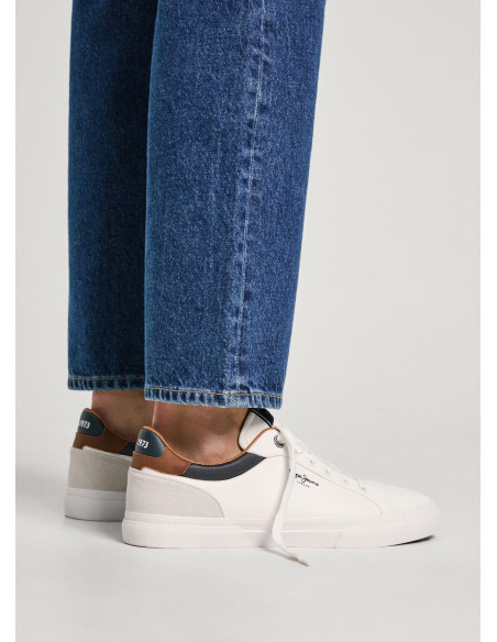 Zapatilla clásica hombre efecto piel con cordón - PEPE JEANS PMS30839 - blanco
