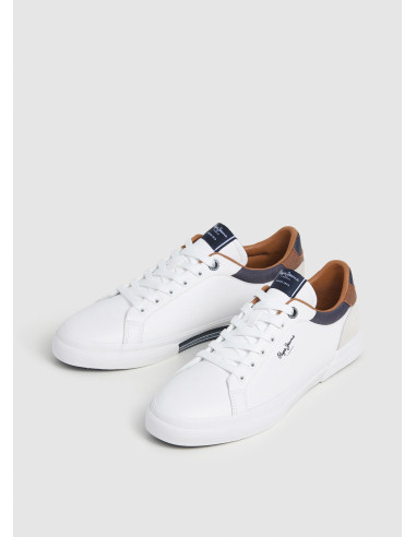Zapatilla clásica hombre efecto piel con cordón - PEPE JEANS PMS30839 - blanco