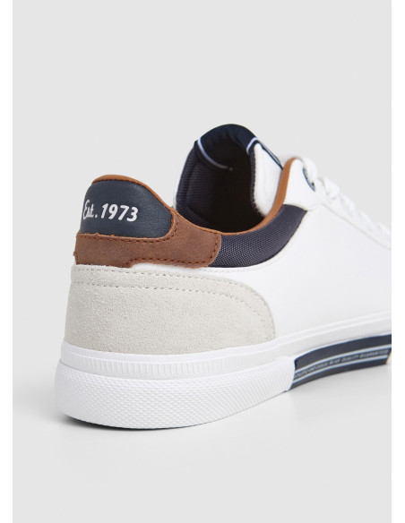 Zapatilla clásica hombre efecto piel con cordón - PEPE JEANS PMS30839 - blanco
