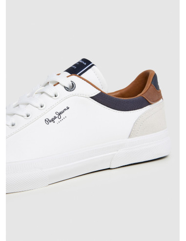 Zapatilla clásica hombre efecto piel con cordón - PEPE JEANS PMS30839 - blanco