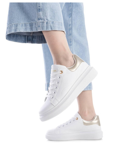 Zapatilla mujer con talonera oro cierre cordón - REFRESH 172835 - blanco