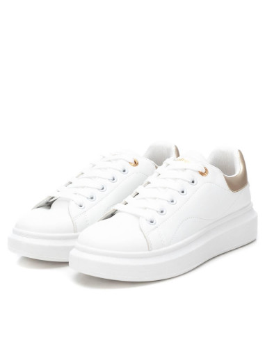 Zapatilla mujer con talonera oro cierre cordón - REFRESH 172835 - blanco