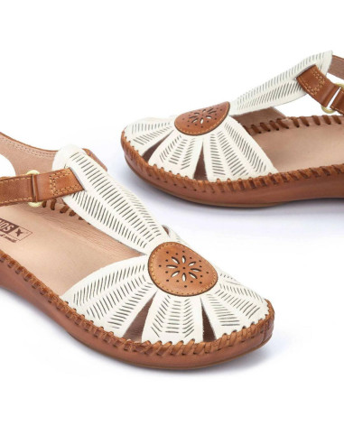 Sandalia con forma de flor para mujer - PIKOLINOS 655-0575 - nata