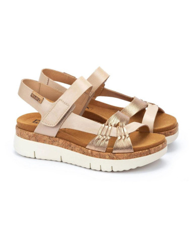 Sandalia cuña piel - PIKOLINOS W4N-0968CLC1 - cava/oro