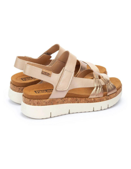 Sandalia cuña piel - PIKOLINOS W4N-0968CLC1 - cava/oro