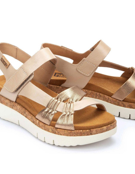 Sandalia cuña piel - PIKOLINOS W4N-0968CLC1 - cava/oro