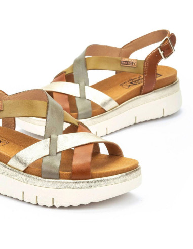 Cuña tiras en piel - PIKOLINOS W4N-0650C1 - brandy