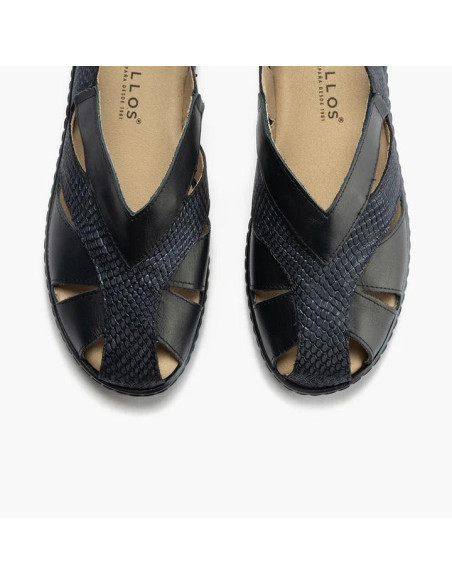 Sandalia mujer punta cerrada con elástico en piel combinada - PITILLOS 10302 - marino