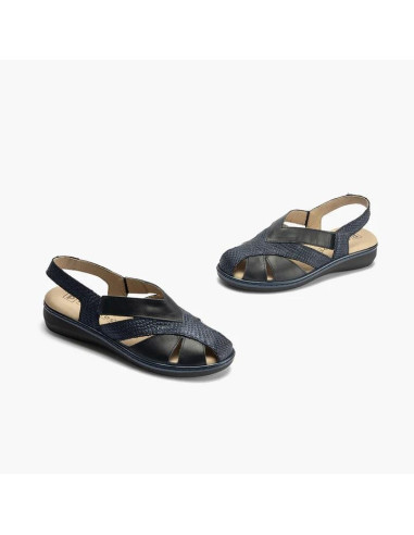 Sandalia mujer punta cerrada con elástico en piel combinada - PITILLOS 10302 - marino