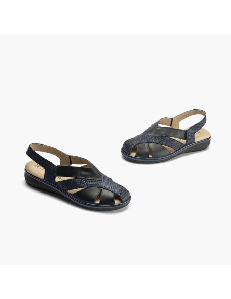 Sandalia mujer punta cerrada con elástico en piel combinada - PITILLOS 10302 - marino