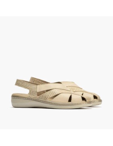 Sandalia mujer punta cerrada con elástico en piel combinada - PITILLOS 10302 - oro
