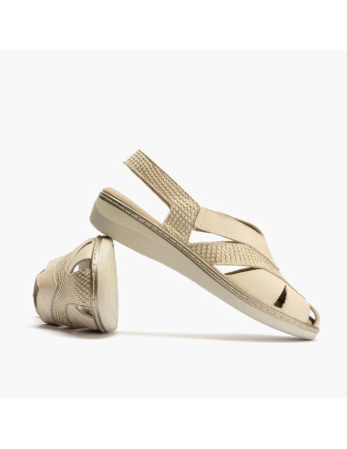 Sandalia mujer punta cerrada con elástico en piel combinada - PITILLOS 10302 - oro