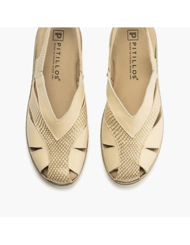 Sandalia mujer punta cerrada con elástico en piel combinada - PITILLOS 10302 - oro