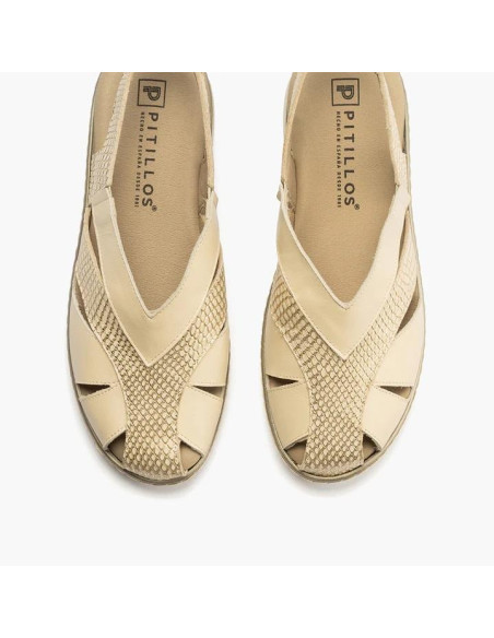 Sandalia mujer punta cerrada con elástico en piel combinada - PITILLOS 10302 - oro