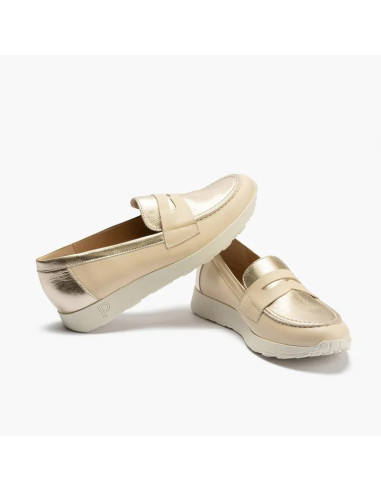 Mocasin antifaz mujer en piel combinada - PITILLOS 10421 - crema