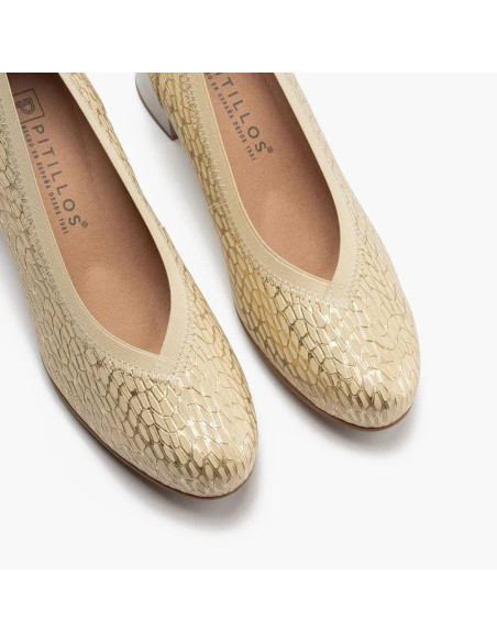 Salon con elástico en piel grabada fantasía - PITILLOS 10460 - oro