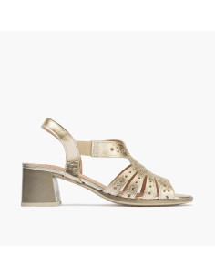 Sandalia mujer con elásticos en piel laminado - PITILLOS 10530 - oro