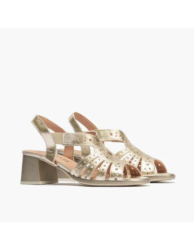 Sandalia mujer con elásticos en piel laminado - PITILLOS 10530 - oro
