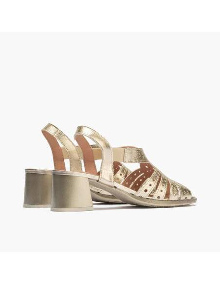 Sandalia mujer con elásticos en piel laminado - PITILLOS 10530 - oro