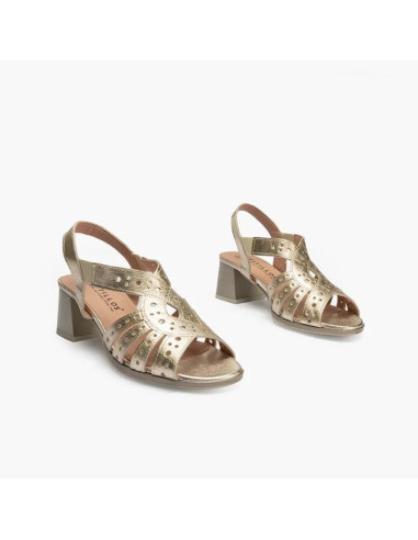 Sandalia mujer con elásticos en piel laminado - PITILLOS 10530 - oro