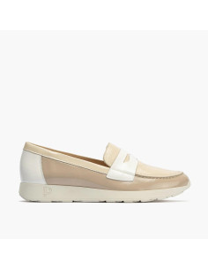 Mocasin multicolor mujer en piel charol - PITILLOS 10420 - crema