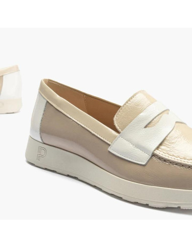 Mocasin multicolor mujer en piel charol - PITILLOS 10420 - crema