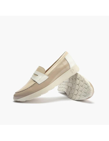 Mocasin multicolor mujer en piel charol - PITILLOS 10420 - crema