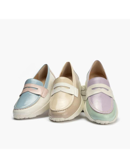 Mocasin multicolor mujer en piel charol - PITILLOS 10420 - crema
