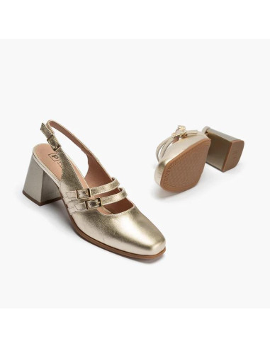 Mercedes con doble correa en piel laminado - PITILLOS 10495 - oro