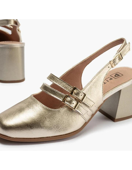 Mercedes con doble correa en piel laminado - PITILLOS 10495 - oro