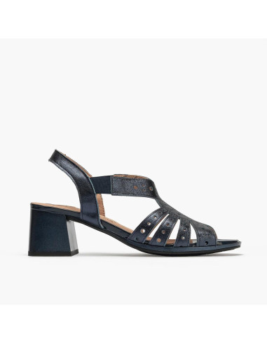 Sandalia mujer con elásticos en piel laminado - PITILLOS 10530 - negro