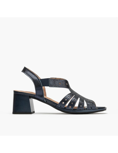 Sandalia mujer con elásticos en piel laminado - PITILLOS 10530 - negro