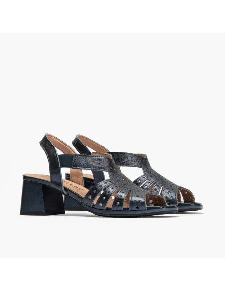 Sandalia mujer con elásticos en piel laminado - PITILLOS 10530 - negro