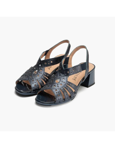 Sandalia mujer con elásticos en piel laminado - PITILLOS 10530 - negro