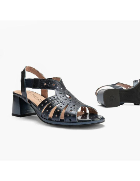 Sandalia mujer con elásticos en piel laminado - PITILLOS 10530 - negro