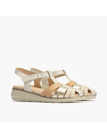 Sandalia cangrejera velcro en piel- PITILLOS 20110 - blanco