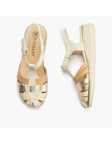 Sandalia cangrejera velcro en piel- PITILLOS 20110 - blanco