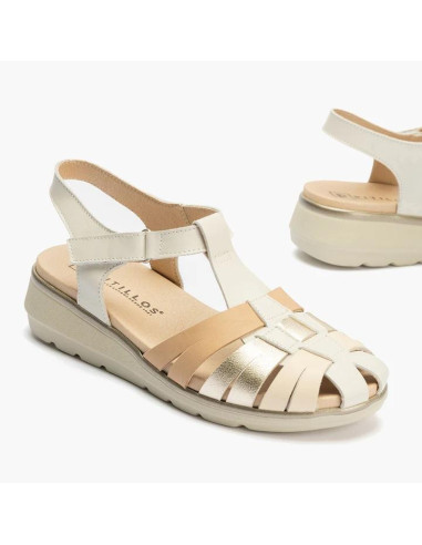 Sandalia cangrejera velcro en piel- PITILLOS 20110 - blanco