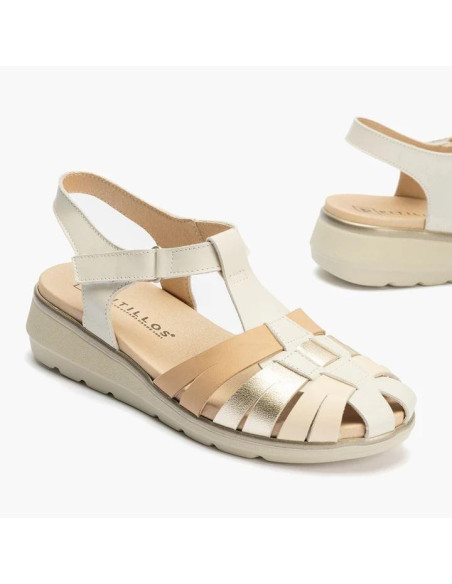 Sandalia cangrejera velcro en piel- PITILLOS 20110 - blanco