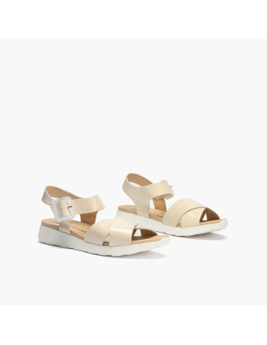 Sandalia pala cruzada piel charol - PITILLOS 10551 - crema