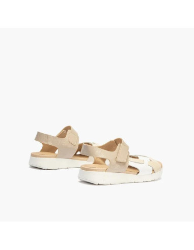 Sandalia tricolor mujer con velcro en piel charol - PITILLOS 10554 - crema