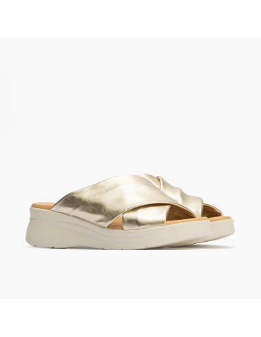 Zueco tubulares cruzados en piel laminado ORO- PITILLOS 10612 - oro